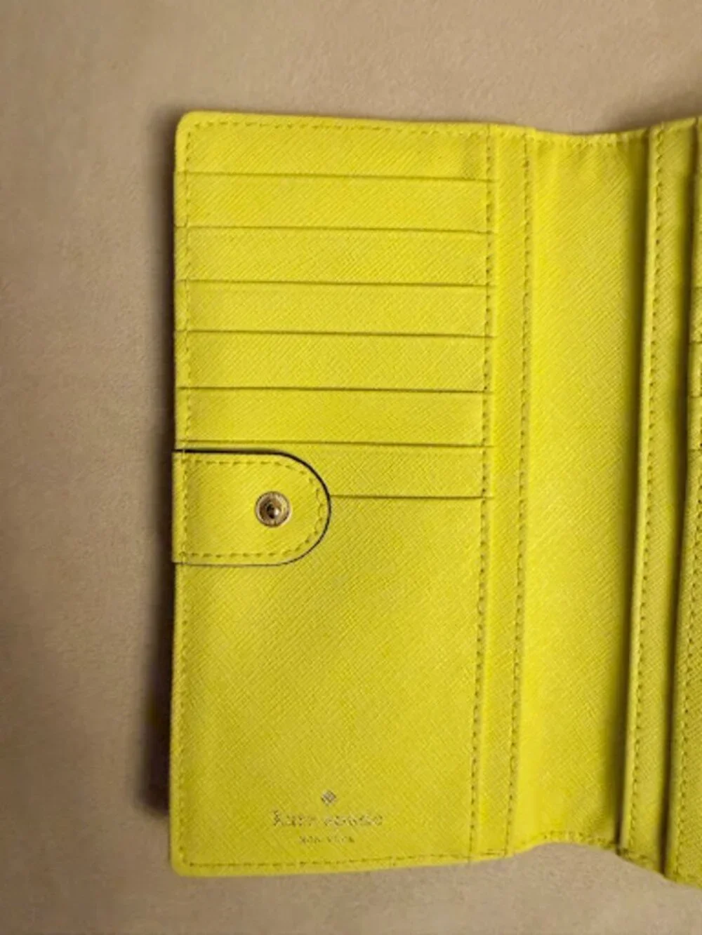 Kate Spade Staci Saffiano Leather Slim Bifold Wallet Lime Chartreuse Yellow